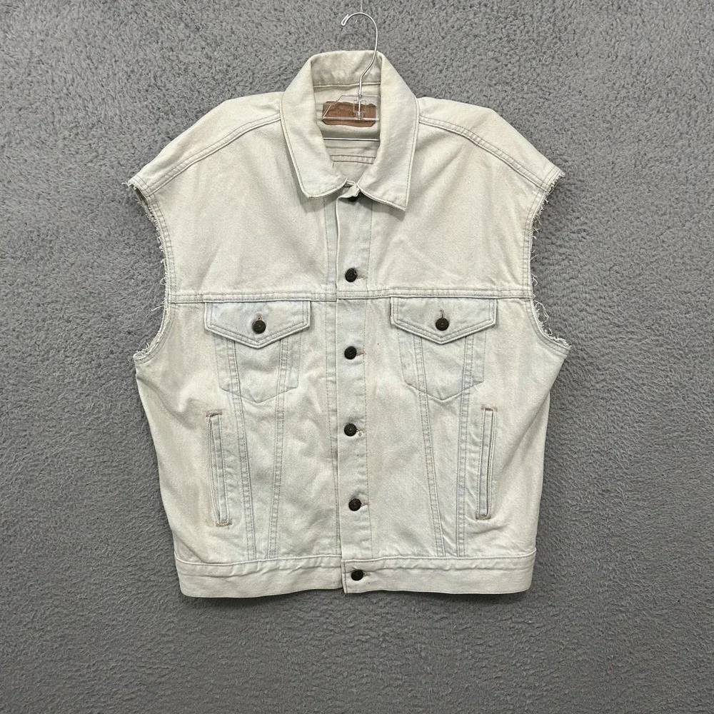 Vintage Levis Jacket Vest Mens Medium Blue Denim 70507 0207 Light Wash Adult 80s
